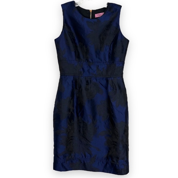 Eliza J Blue Black Dress Floral Jacquard Sheath Party Cocktail Fancy Sz S 4/6 - Picture 1 of 12
